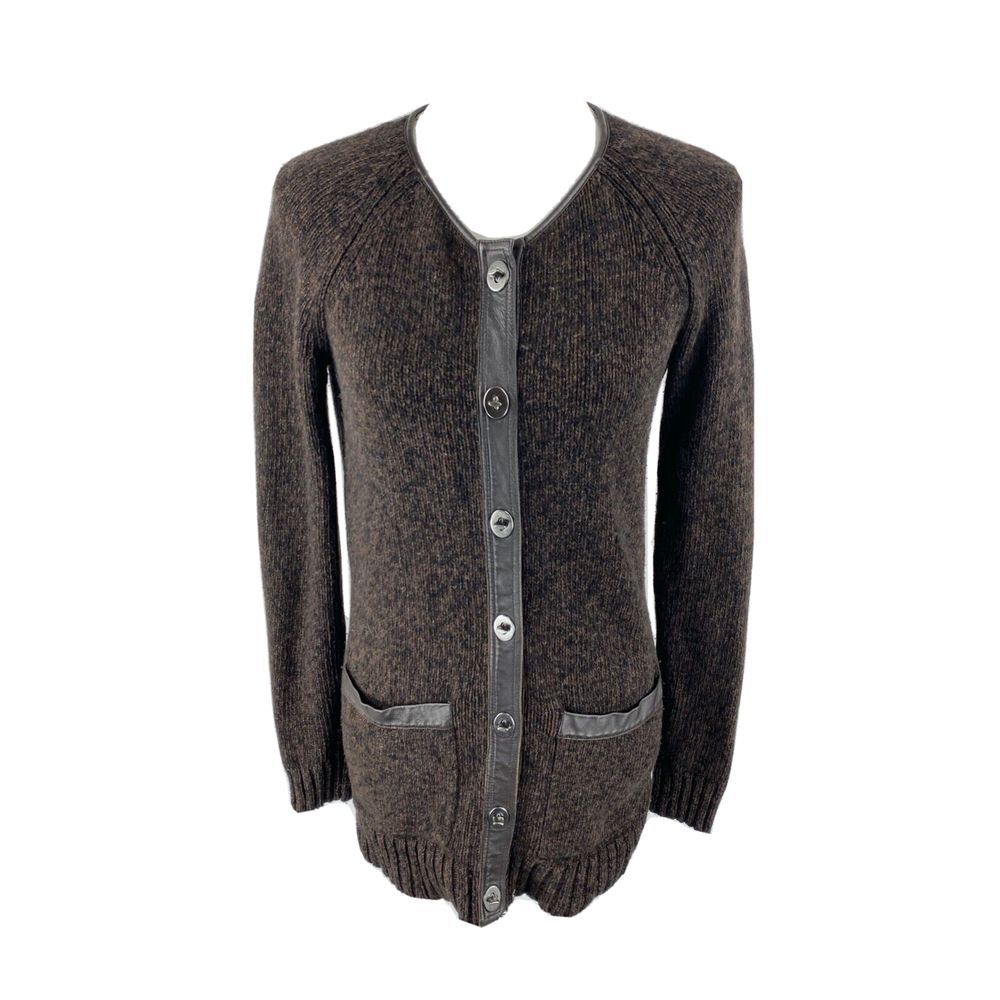 Wallace Madewell Womens S Leather Trim Long Cardigan Sweater‎ Wool Blend Knit